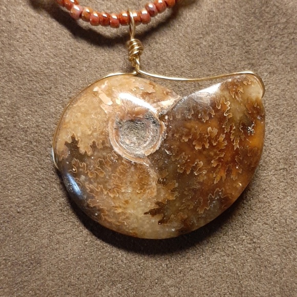 Gorgeous fall color ammonite necklace. - Picture 2 of 8
